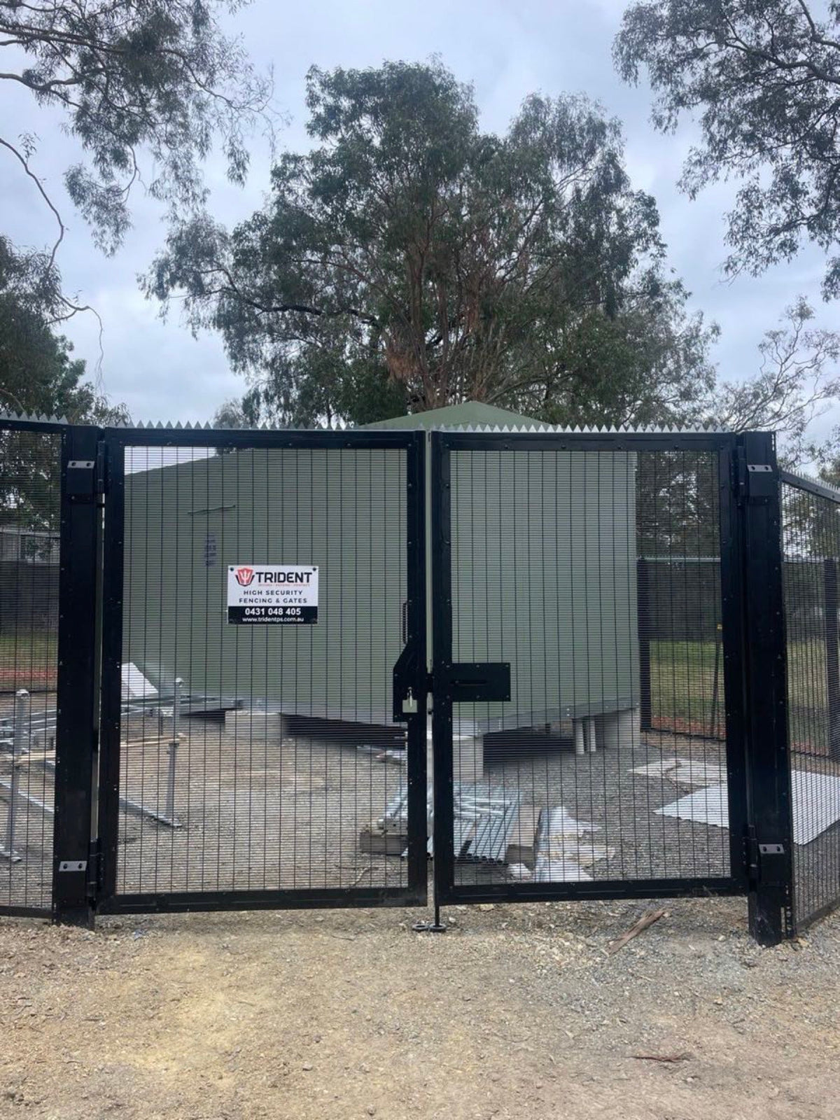 SharkGuard anti climb fence spikes on an industrial security gate